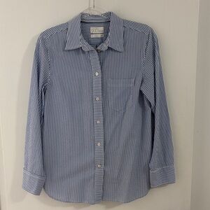 J. Crew Seersucker Blue and White striped shirt.